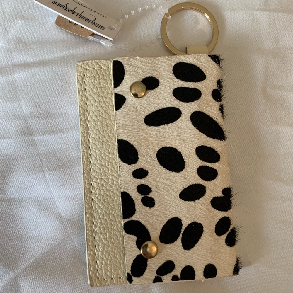 Genuine leather cow print key wallet